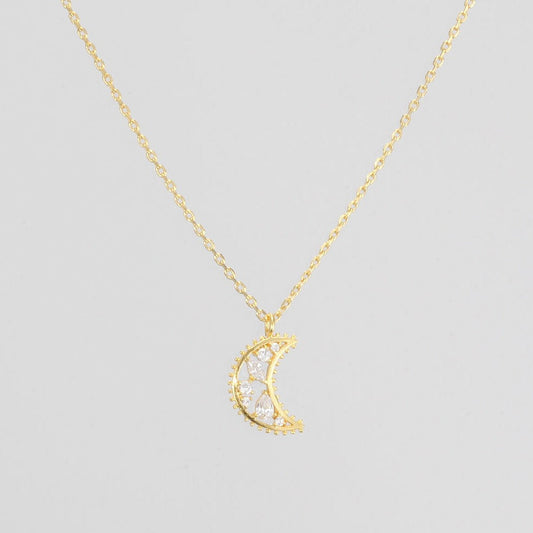 Crescent Moon Necklace Cubic Zirconia CZ Stone