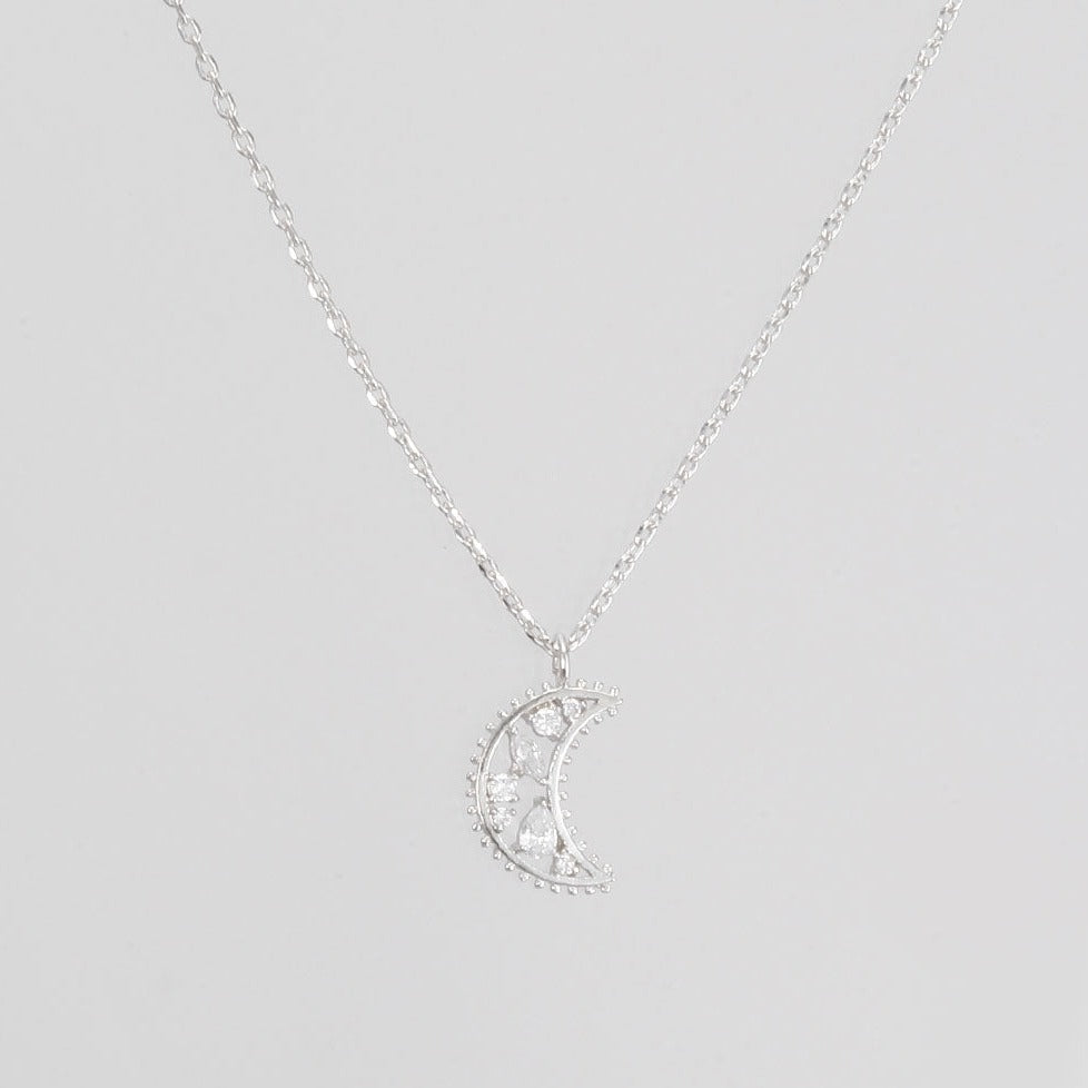 Crescent Moon Necklace Cubic Zirconia CZ Stone