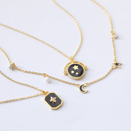 Square enamel black Pendant Necklace