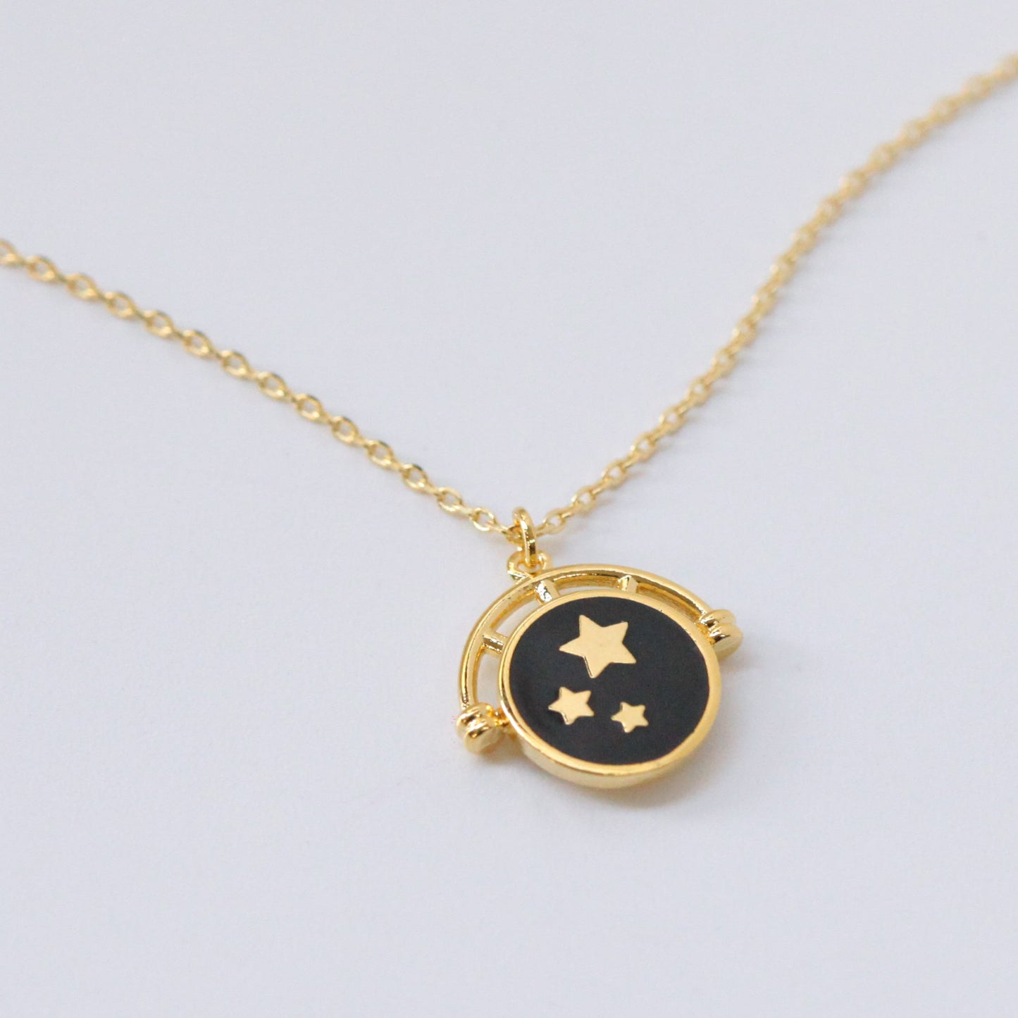 Enamel Black White Circle Disc Stars Necklace