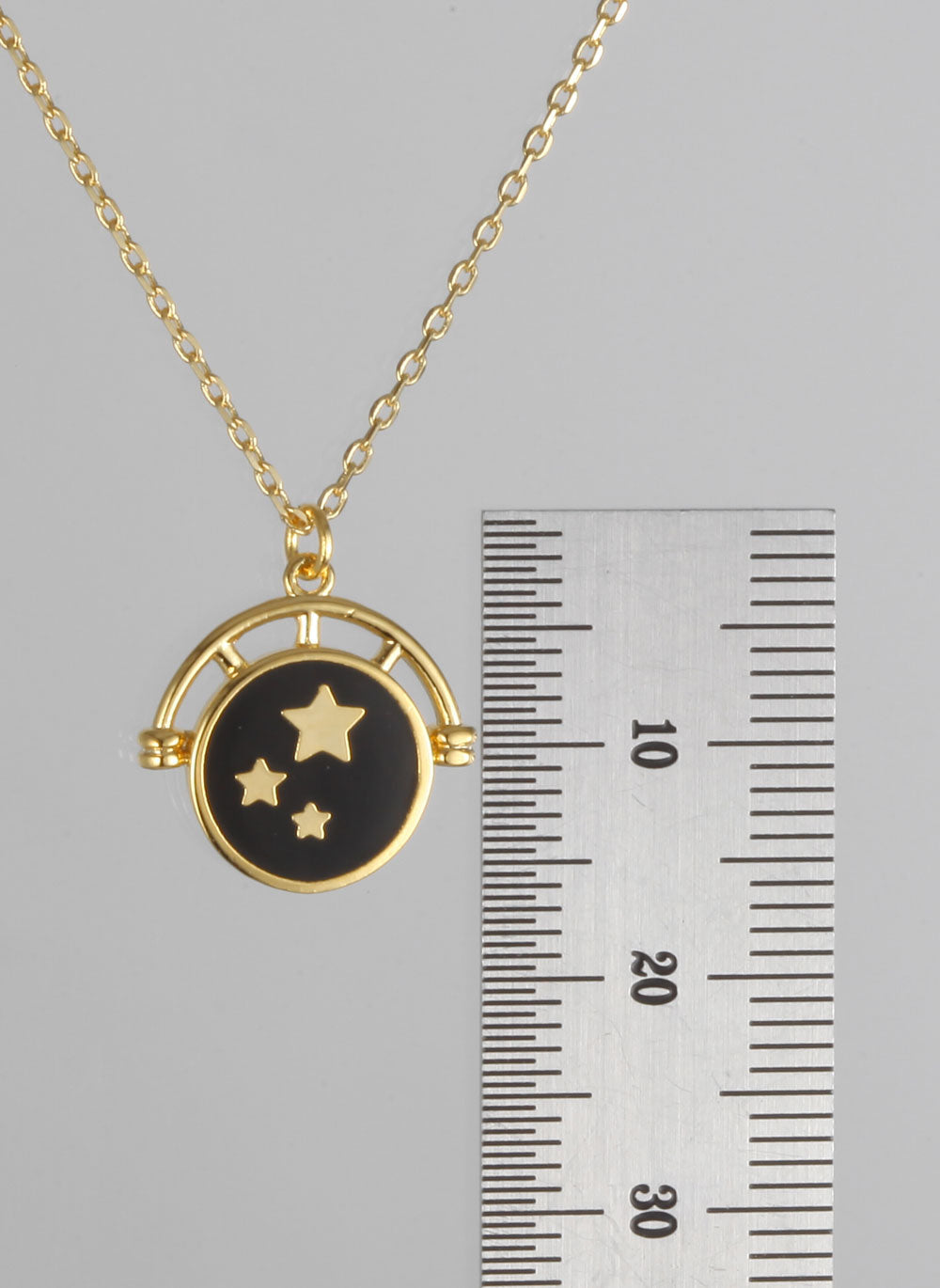 Enamel Black White Circle Disc Stars Necklace