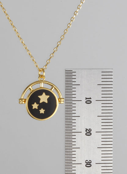 Enamel Black White Circle Disc Stars Necklace