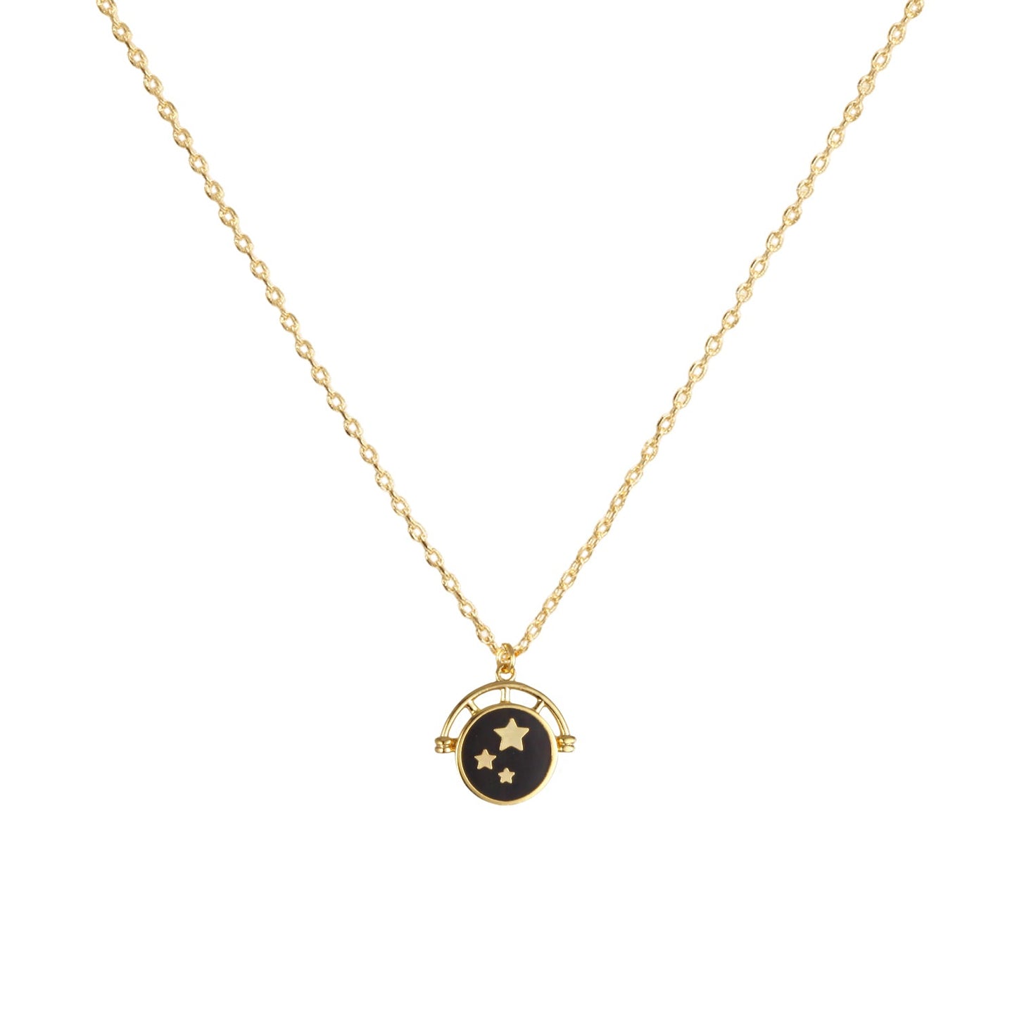 Enamel Black White Circle Disc Stars Necklace