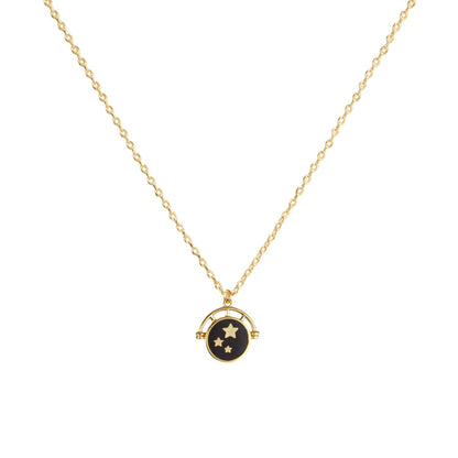 Enamel Black White Circle Disc Stars Necklace