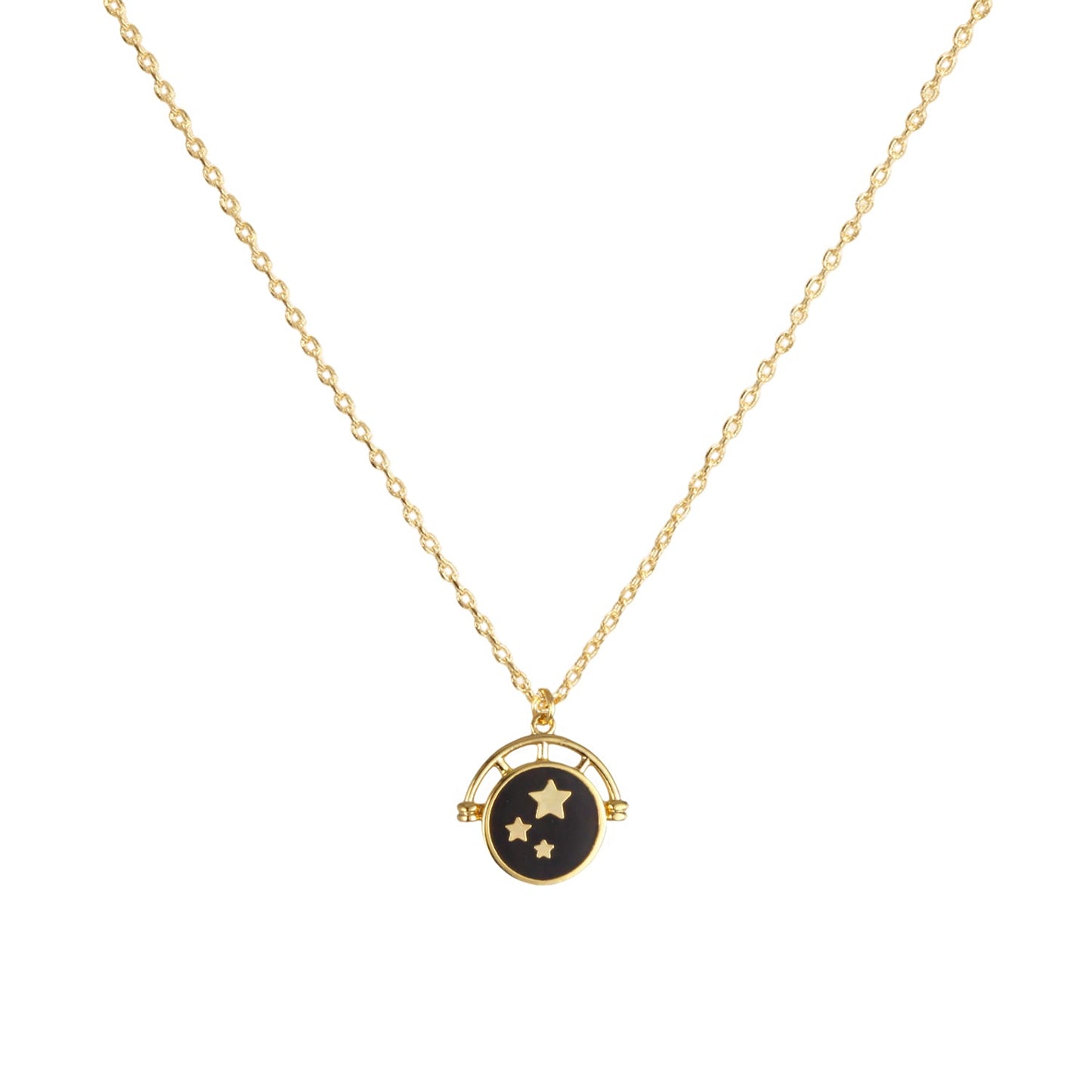 Enamel Black White Circle Disc Stars Necklace