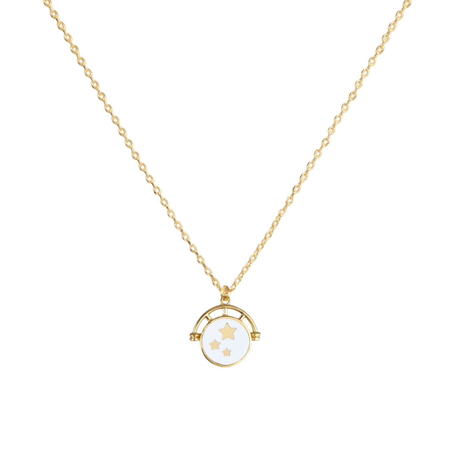 Enamel Black White Circle Disc Stars Necklace