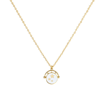 Enamel Black White Circle Disc Stars Necklace