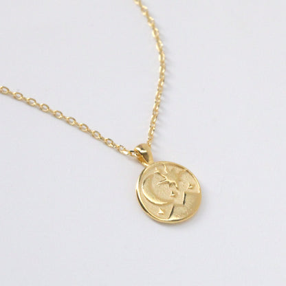 Tiny Crescent Moon Star Charm Necklace