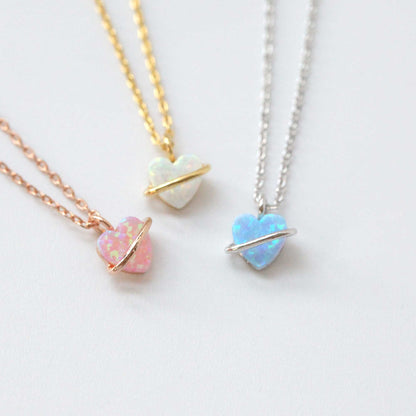 Tiny Opal Stone Heart Belt Necklace