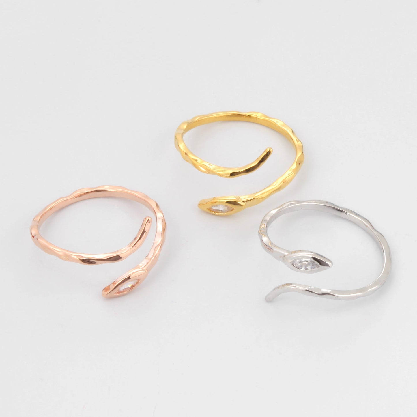 Textured Wrap Snake Ring with CZ Eye