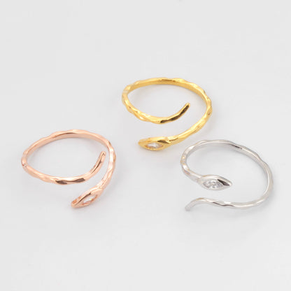 Textured Wrap Snake Ring with CZ Eye