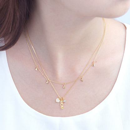 Mom Letter Heart Cubic Zirconia 3 Charms Necklace