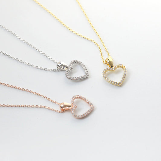 Open Heart Cubic Zirconia Hollow Charm Necklace