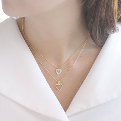 Open Heart Cubic Zirconia Hollow Charm Necklace