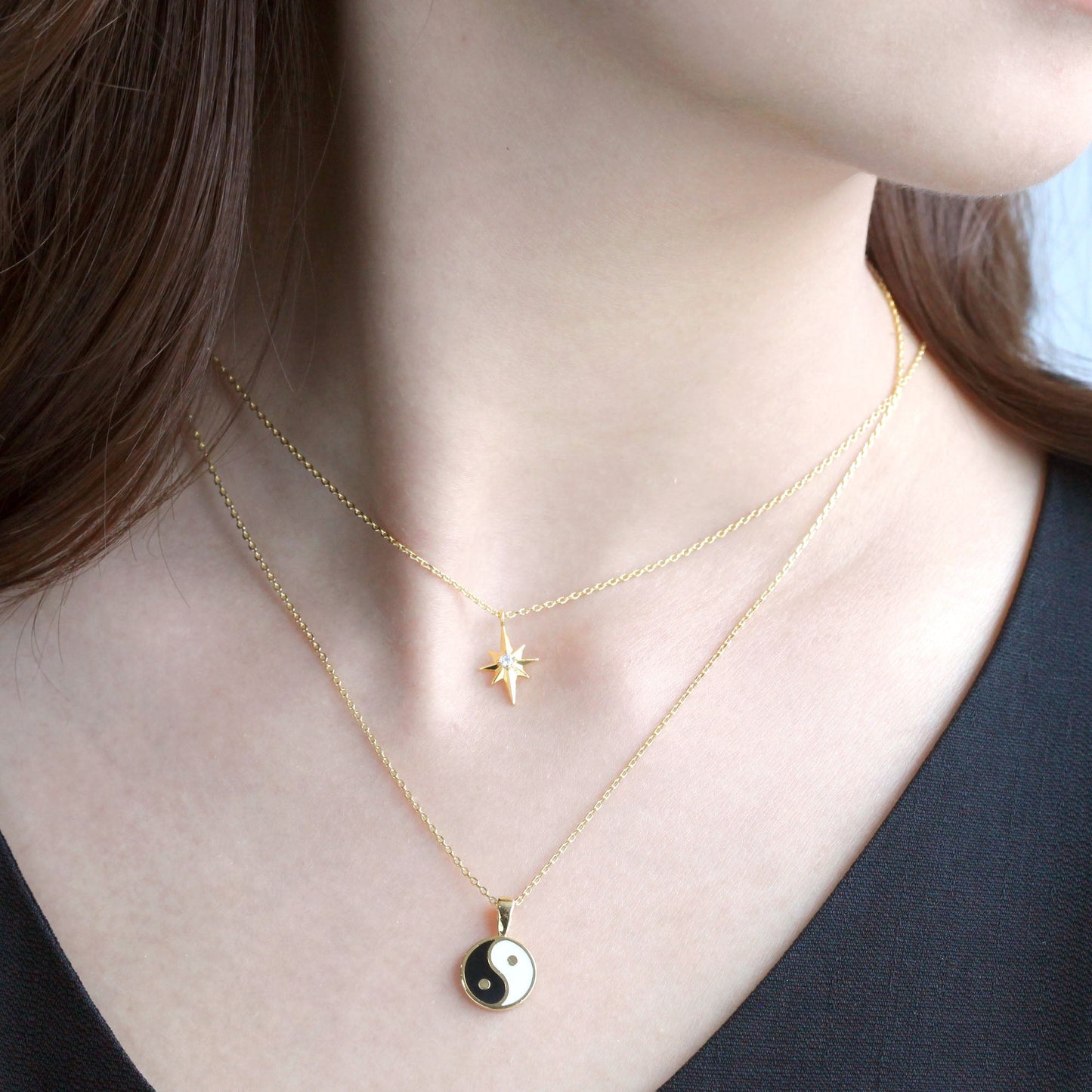 Yin Yang Pendant Black White Necklace