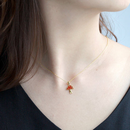 Mushroom Red Pendant Necklace