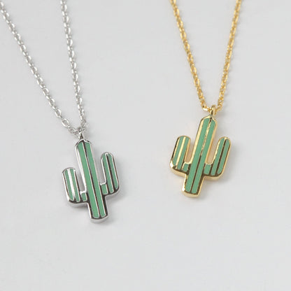 Cactus Green White Gold Pendant Necklace