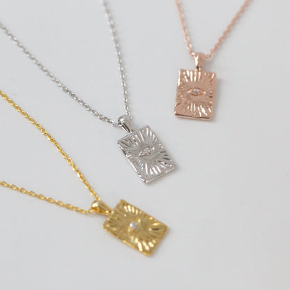 Square Rectangle Charm Hamsa eye Necklace