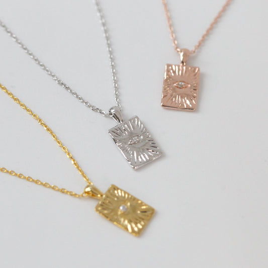 Square Rectangle Charm Hamsa eye Necklace