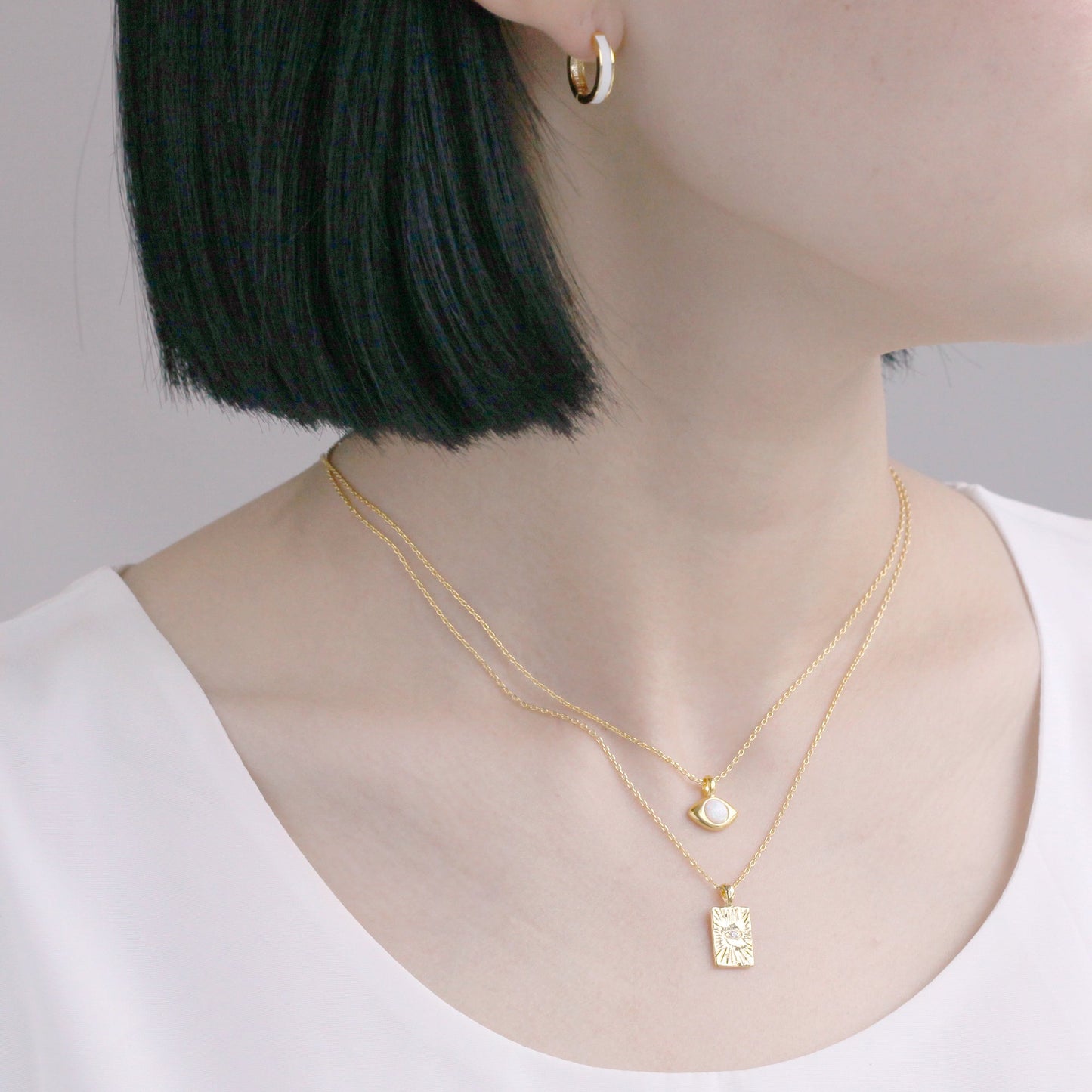 Square Rectangle Charm Hamsa eye Necklace