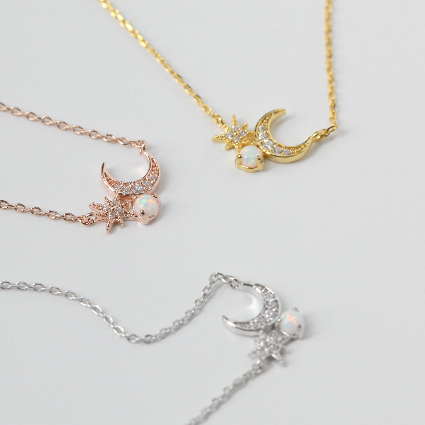 Moon Star Pearl Opal Stone Stud Necklace