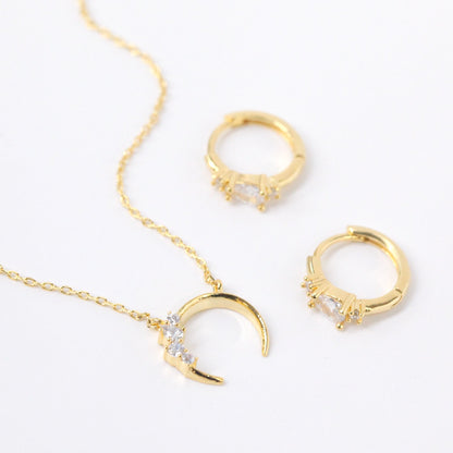 Crescent Moon Horn Cubic Zirconia Charm Necklace