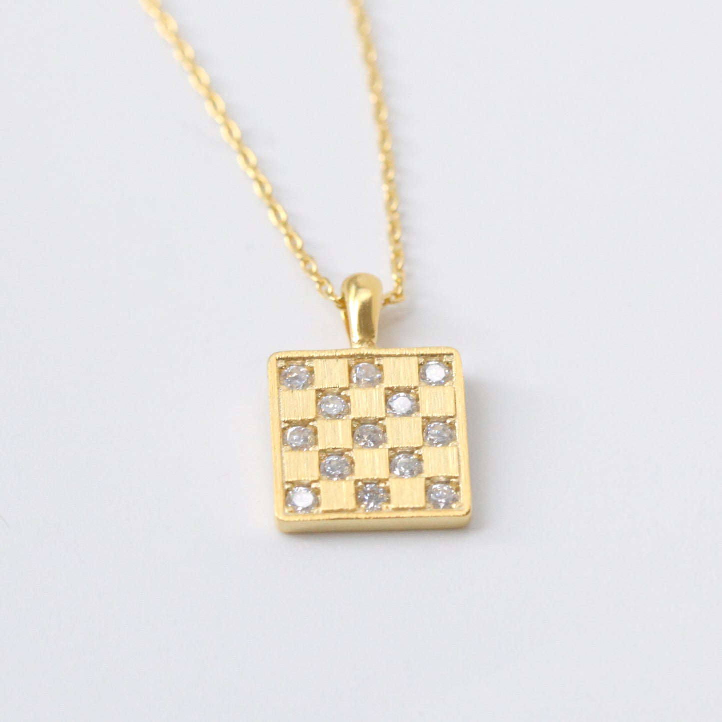 Checkerboard Square CZ Necklace