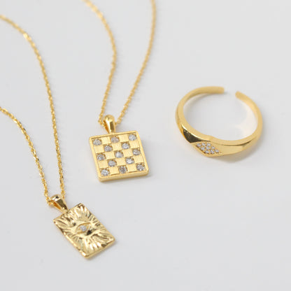 Checkerboard Square CZ Necklace