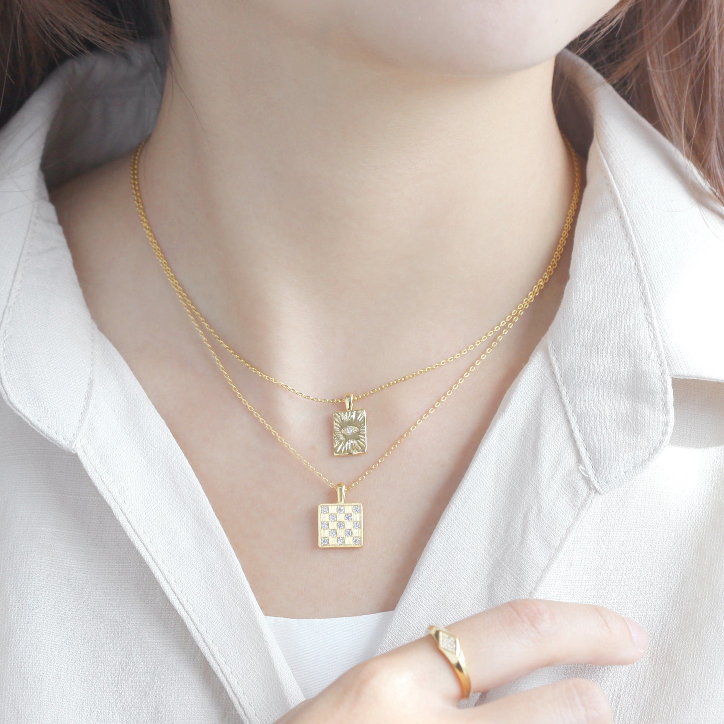 Checkerboard Square CZ Necklace