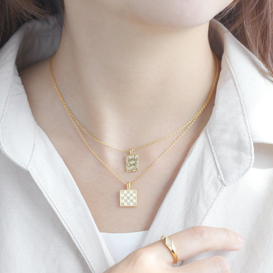 Checkerboard Square CZ Necklace