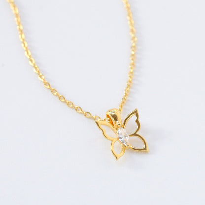 Butterfly CZ Hollow Pendant Necklace
