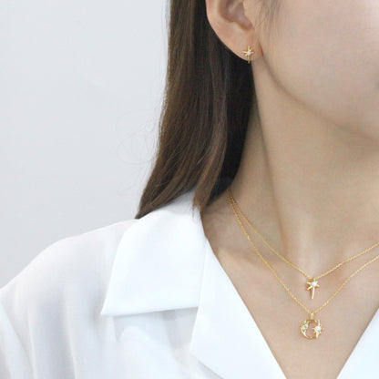 Crescent Moon Opal Burst Hollow Disc Necklace