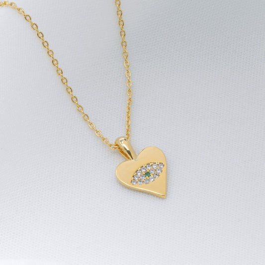 Heart Hamsa Eye Necklace Cubic Zirconia Charm