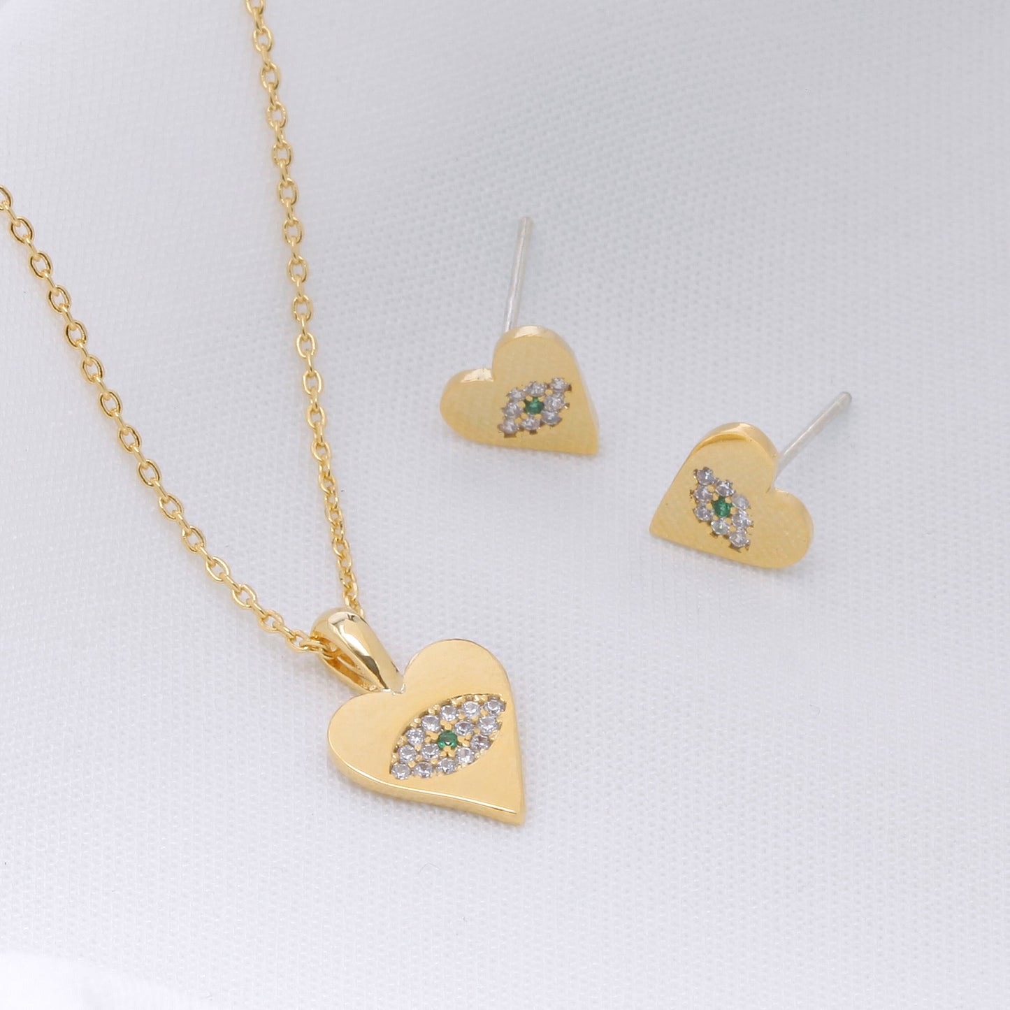 Heart Hamsa Eye Necklace Cubic Zirconia Charm
