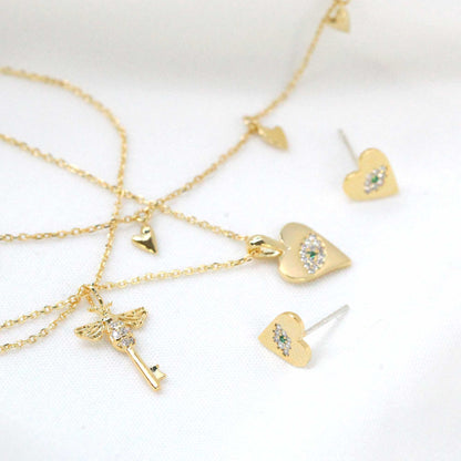 Heart Hamsa Eye Necklace Cubic Zirconia Charm