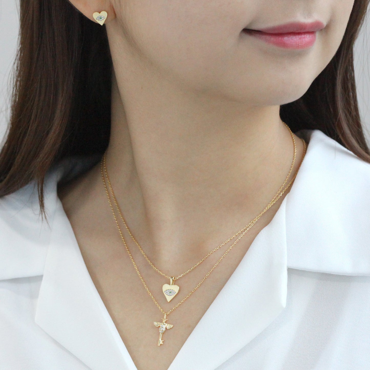 Heart Hamsa Eye Necklace Cubic Zirconia Charm