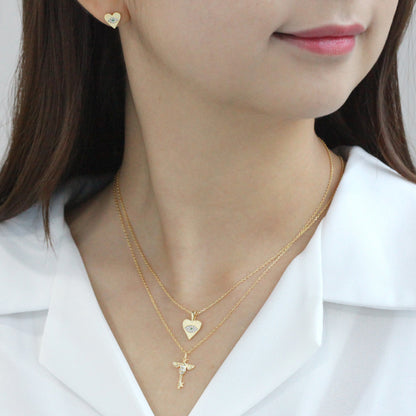 Heart Hamsa Eye Necklace Cubic Zirconia Charm