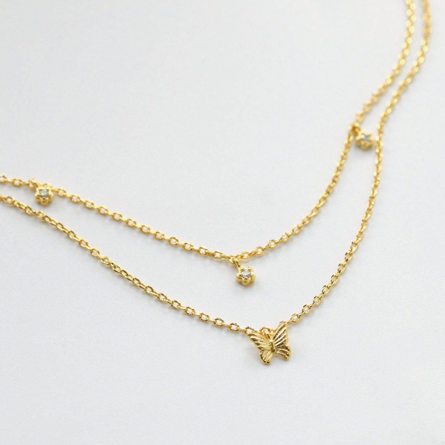 Layered Necklace Set Butterfly CZ Tiny Charm