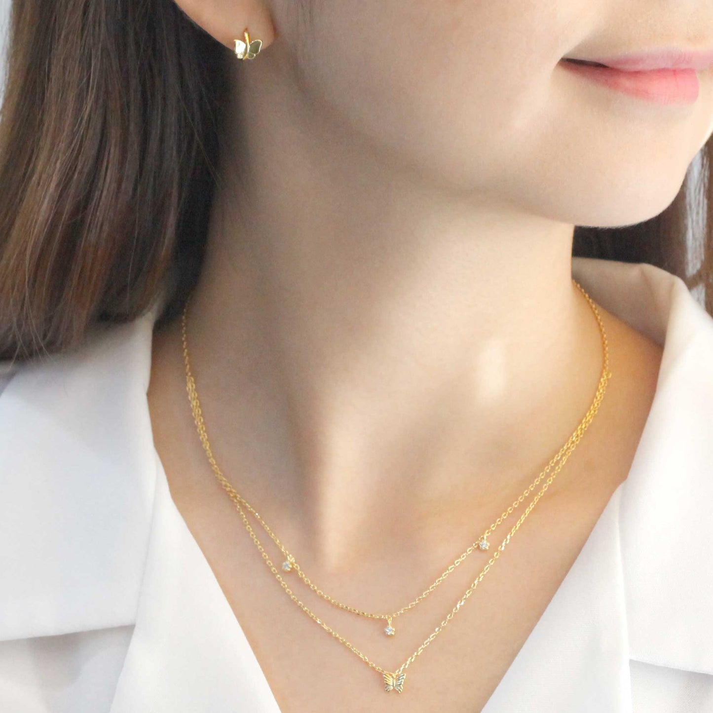 Layered Necklace Set Butterfly CZ Tiny Charm