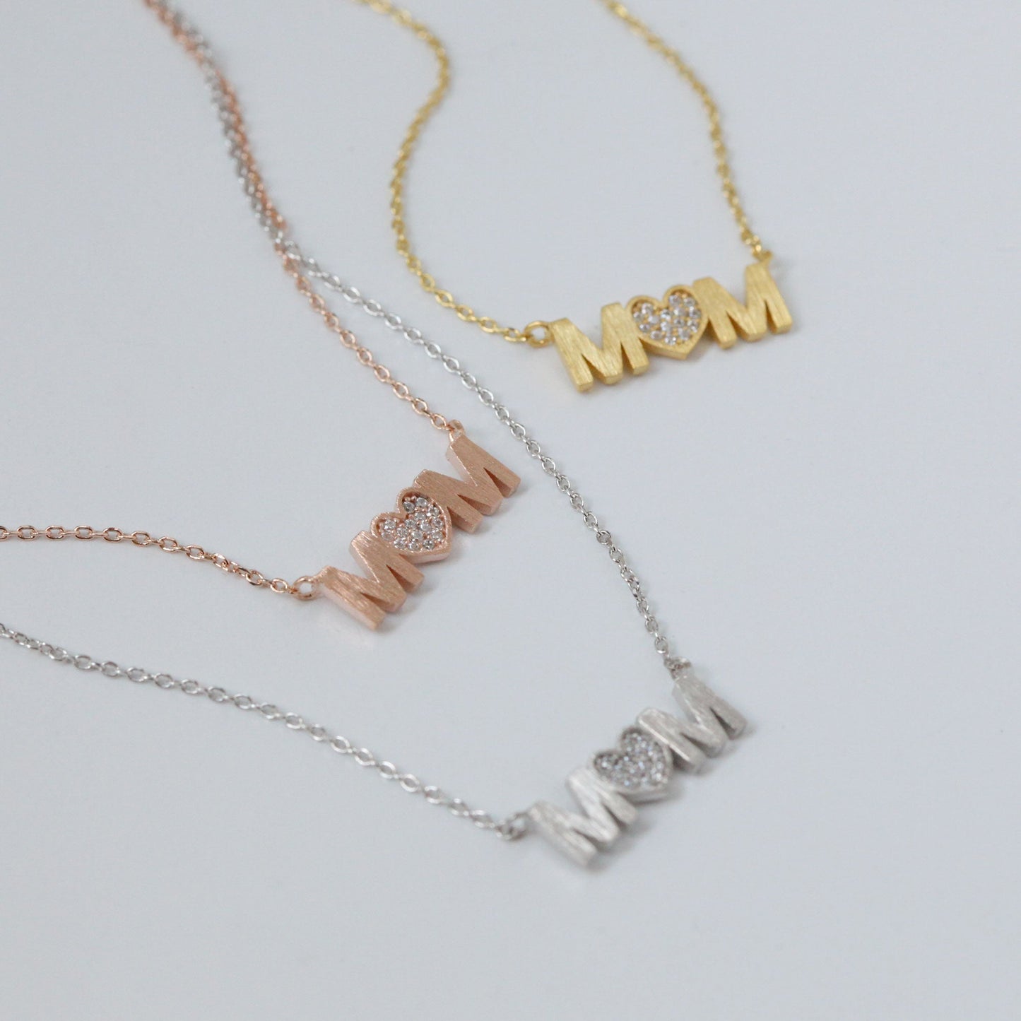 MOM Heart letter cz Pendant Necklace