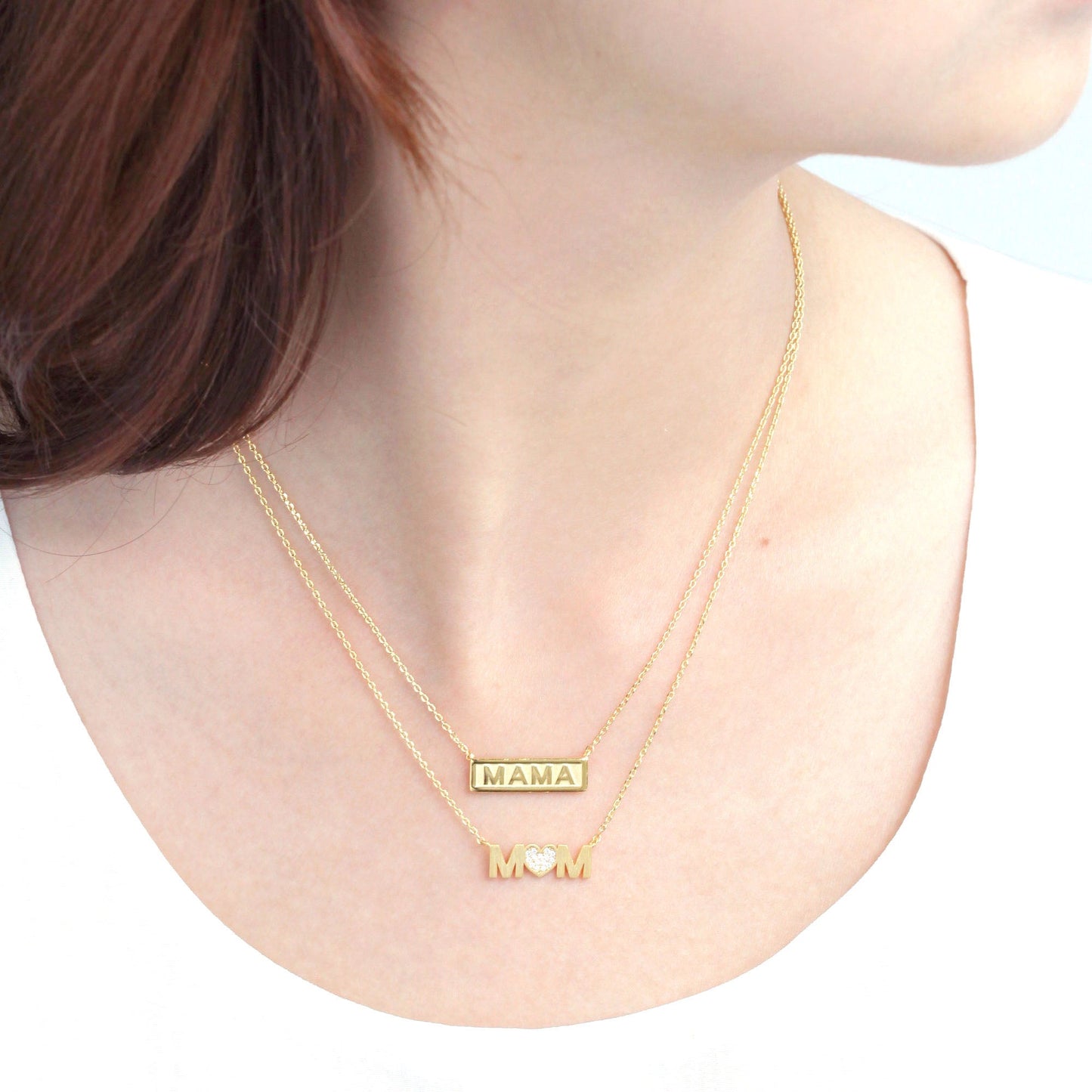 MOM Heart letter cz Pendant Necklace