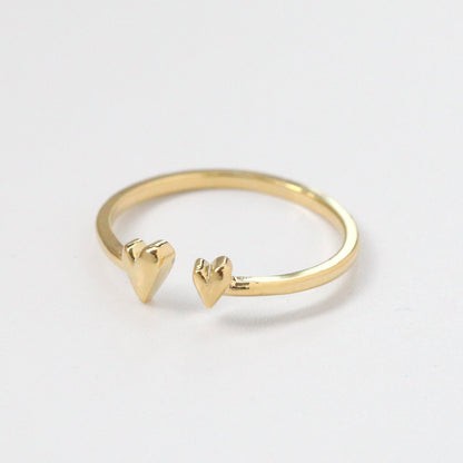 Two Mini Hearts Open Adjustable Ring