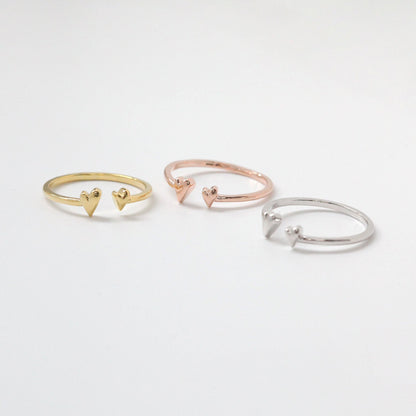 Two Mini Hearts Open Adjustable Ring