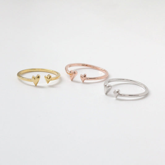 Two Mini Hearts Open Adjustable Ring