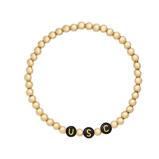 Custom / Gold Filled Beaded Bracelet 4mm Black Bead White Letter