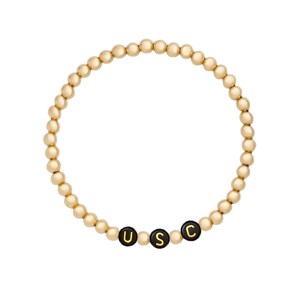 Custom / Gold Filled Beaded Bracelet 4mm Black Bead White Letter