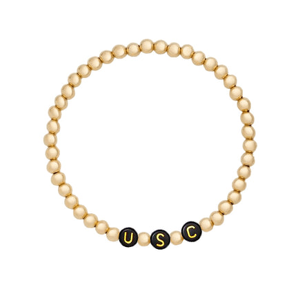 Custom / Gold Filled Beaded Bracelet 4mm Black Bead White Letter