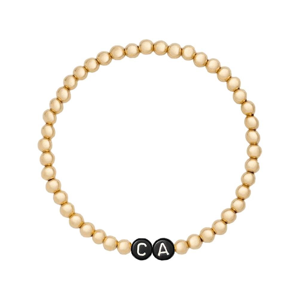 Custom / Gold Filled Beaded Bracelet 4mm Black Bead White Letter