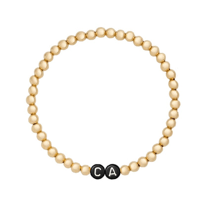 Custom / Gold Filled Beaded Bracelet 4mm Black Bead White Letter
