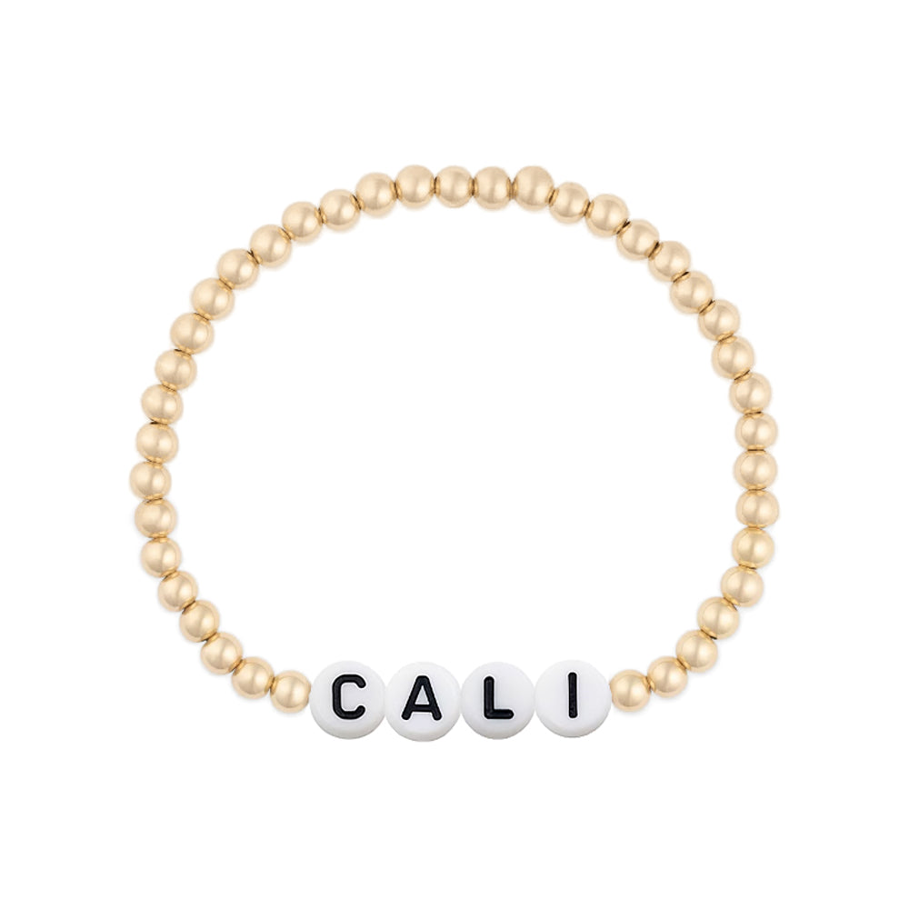 Custom / Gold Filled Beaded Bracelet 4mm Black Bead White Letter